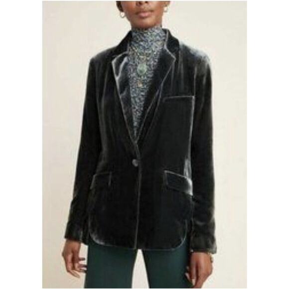 Anthropologie Jackets & Blazers - Anthropologie Alessia Blazer Carbon Gray Velvet Button Front NWT Small Jacket